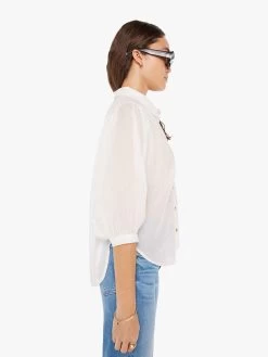The Breeze Top - Bright White -Mother Denim 2492 1256 WBW VW B WaistUpSide 3233