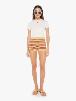 High Waisted Blissful Bootie Short - Mustard Brown Stripe