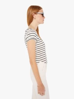 The Itty Bitty Scoop - Black And White Stripe -Mother Denim 81251 1441 BWS VW B WaistUpSide 4015