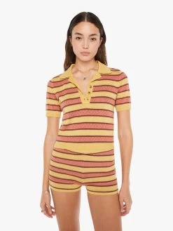 The Hot Under The Collar Top - Mustard Brown Stripe