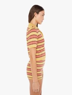 The Hot Under The Collar Top - Mustard Brown Stripe 10 The Hot Under The Collar Top - Mustard Brown Stripe -Mother Denim 81286 1500 MUB VW B WaistUpSide 3753