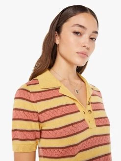 The Hot Under The Collar Top - Mustard Brown Stripe 13 The Hot Under The Collar Top - Mustard Brown Stripe -Mother Denim 81286 1500 MUB VW E Detail 3791