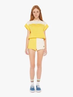 The Swiper Yoke Tee - Primrose Yellow -Mother Denim 81301 601 PYO VW D FullBodyFront 4497