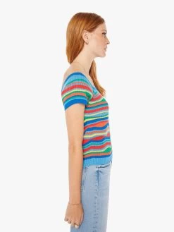 The Squared Top - Multi Blue Stripe -Mother Denim 81646 1495 BBS VW B WaistUpSide 3399
