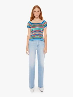 The Squared Top - Multi Blue Stripe -Mother Denim 81646 1495 BBS VW D FullBodyFront 3427