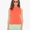 The Mock 10 Tee - Hot Coral -Mother Denim 8283 944 HCL VW A WaistUpFront 4485